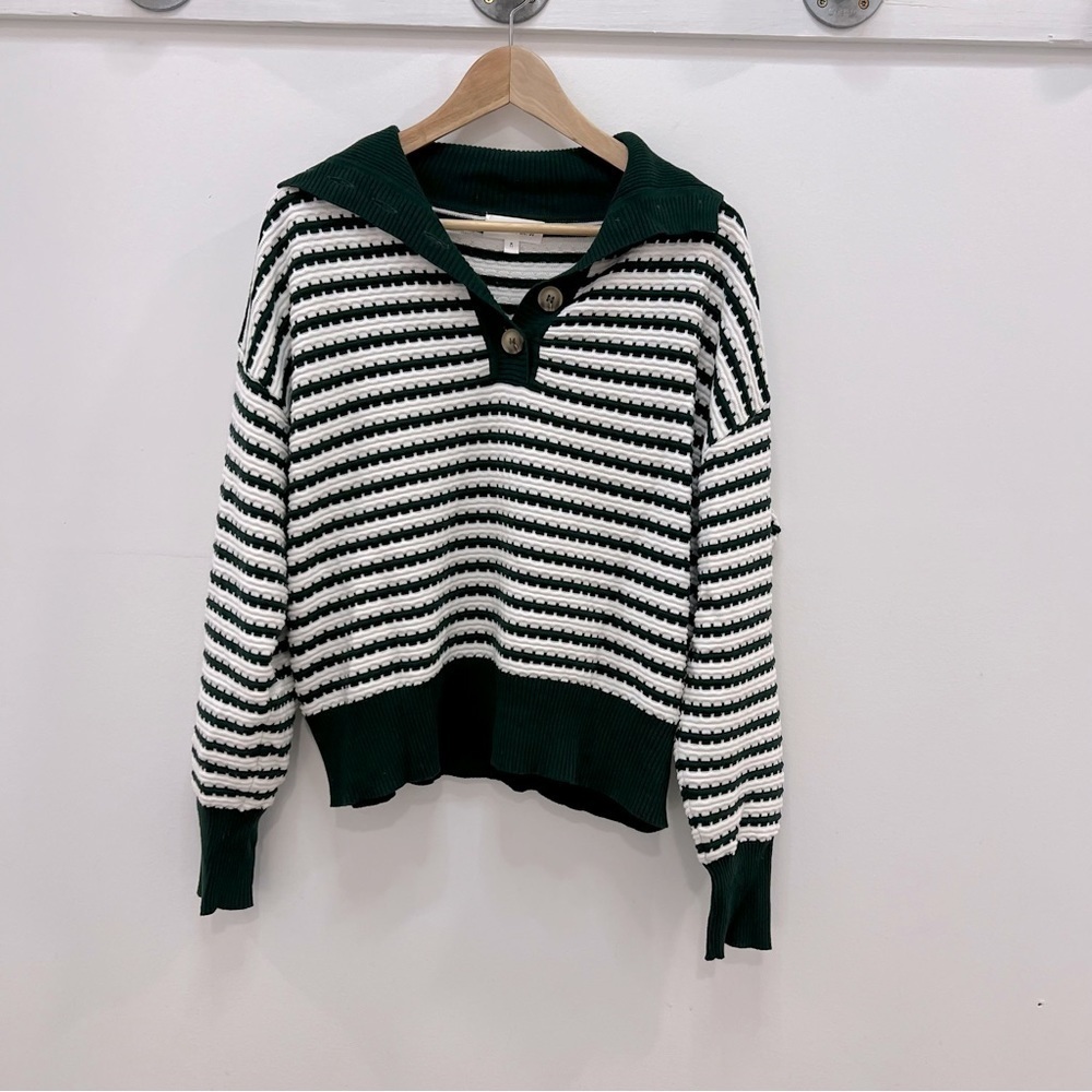 Whiteroom + Cactus striped ribbed button top with long sleeves